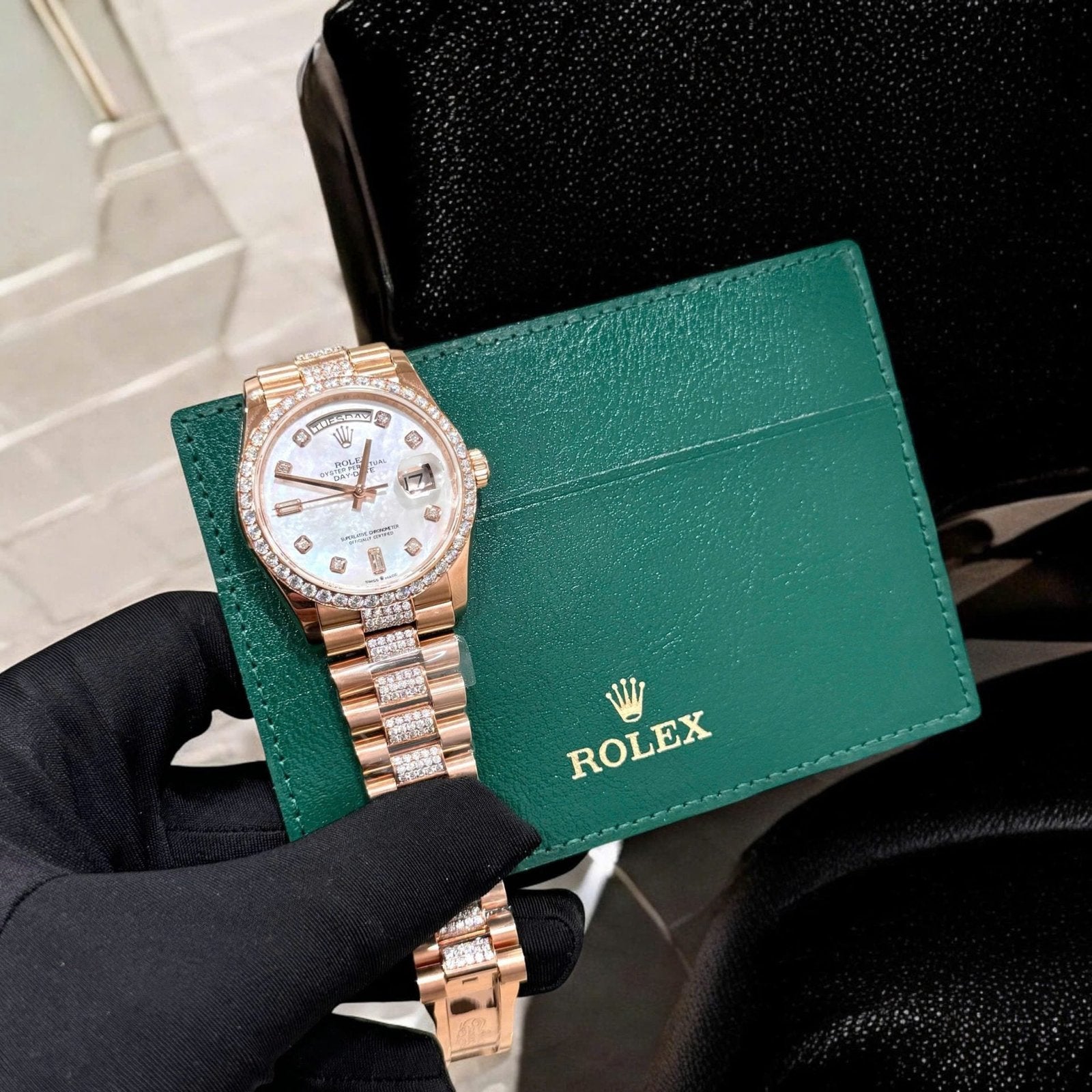 Rolex Day-Date Watch Gold Wrapped Moissanite Diamonds 36mm