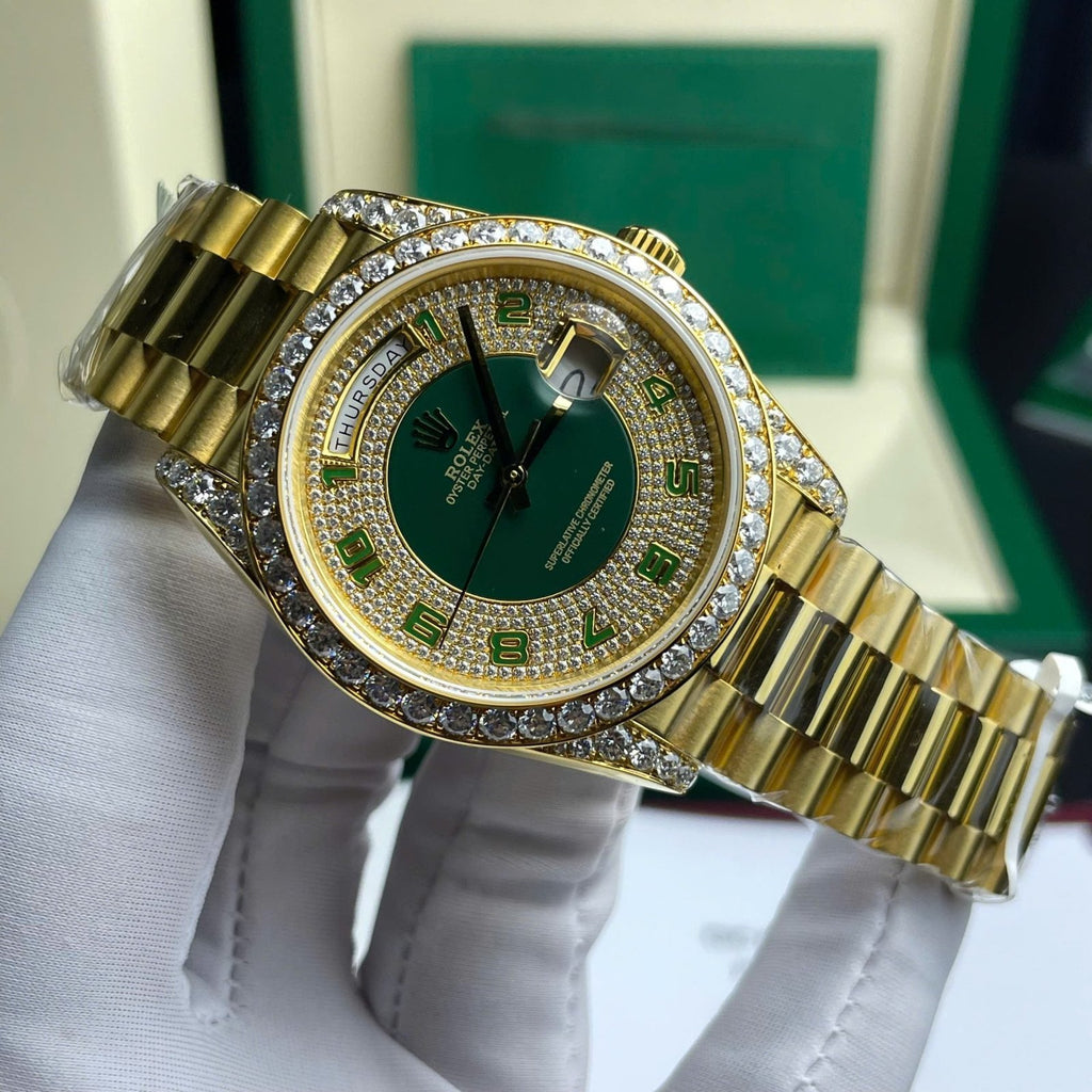 Rolex Day-Date Watch Gold Wrapped + Moissanite Diamonds Weight 173 Gram 40mm
