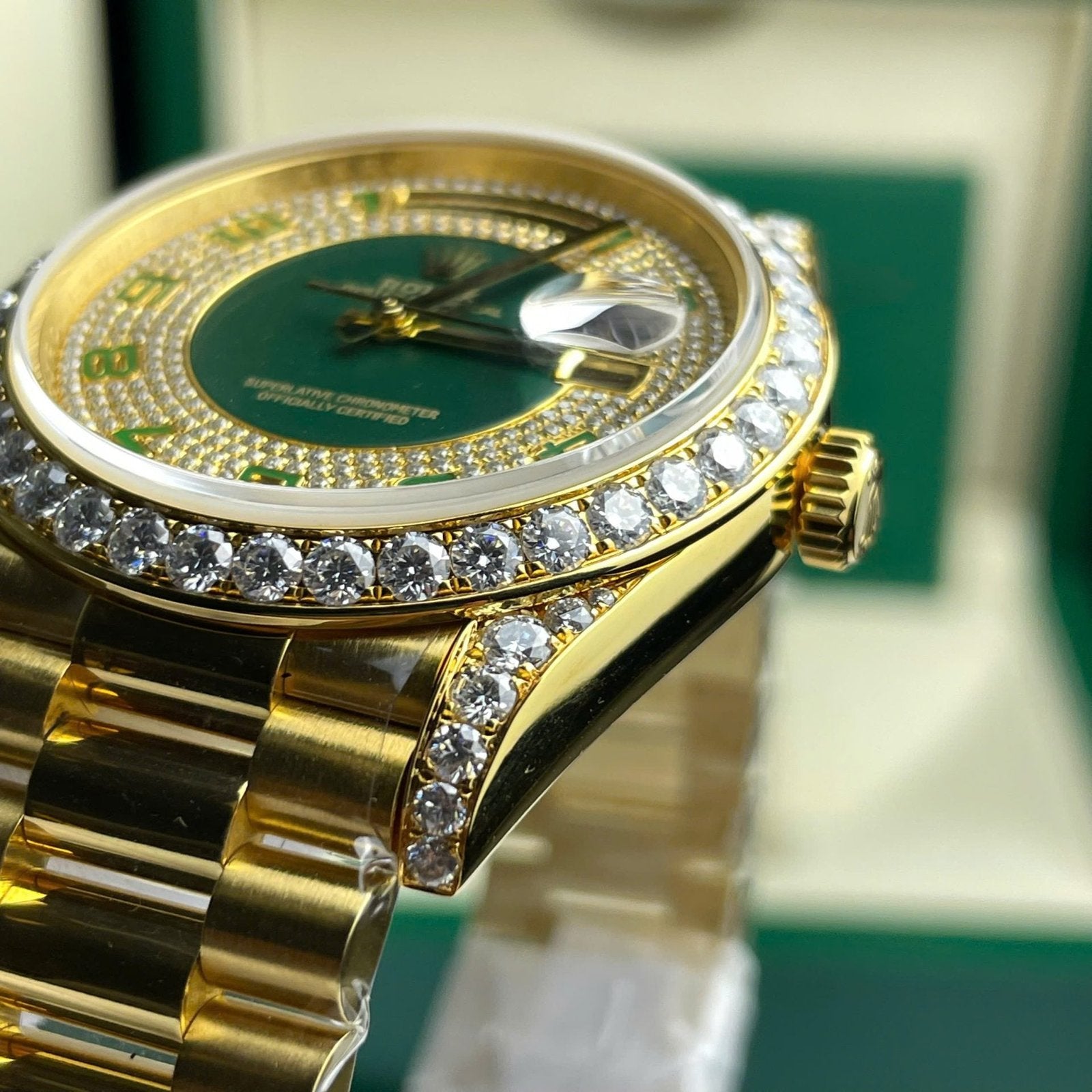 Rolex Day-Date Watch Gold Wrapped + Moissanite Diamonds Weight 173 Gram 40mm