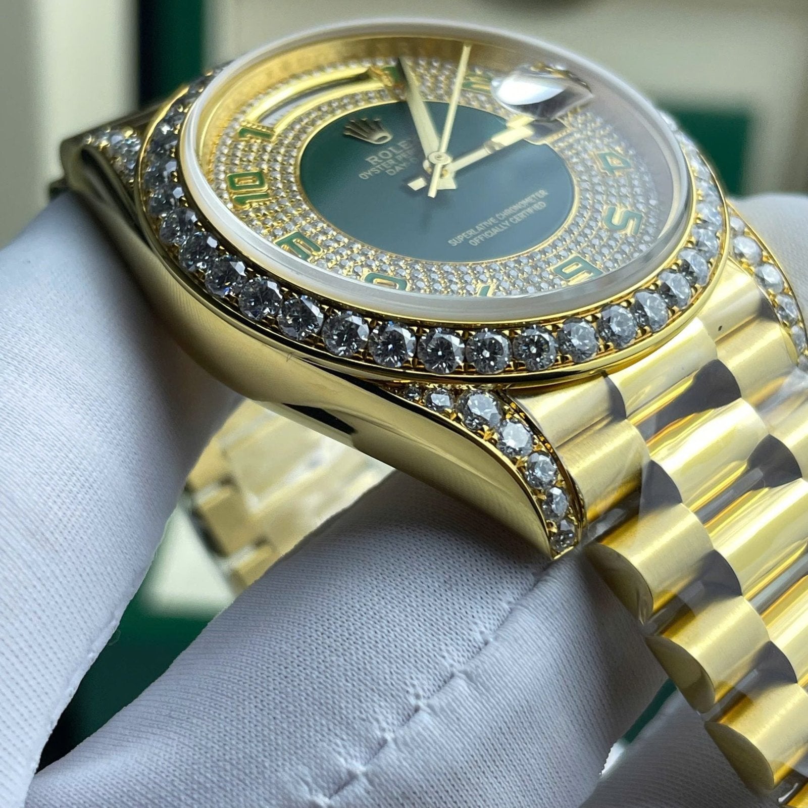 Rolex Day-Date Watch Gold Wrapped + Moissanite Diamonds Weight 173 Gram 40mm
