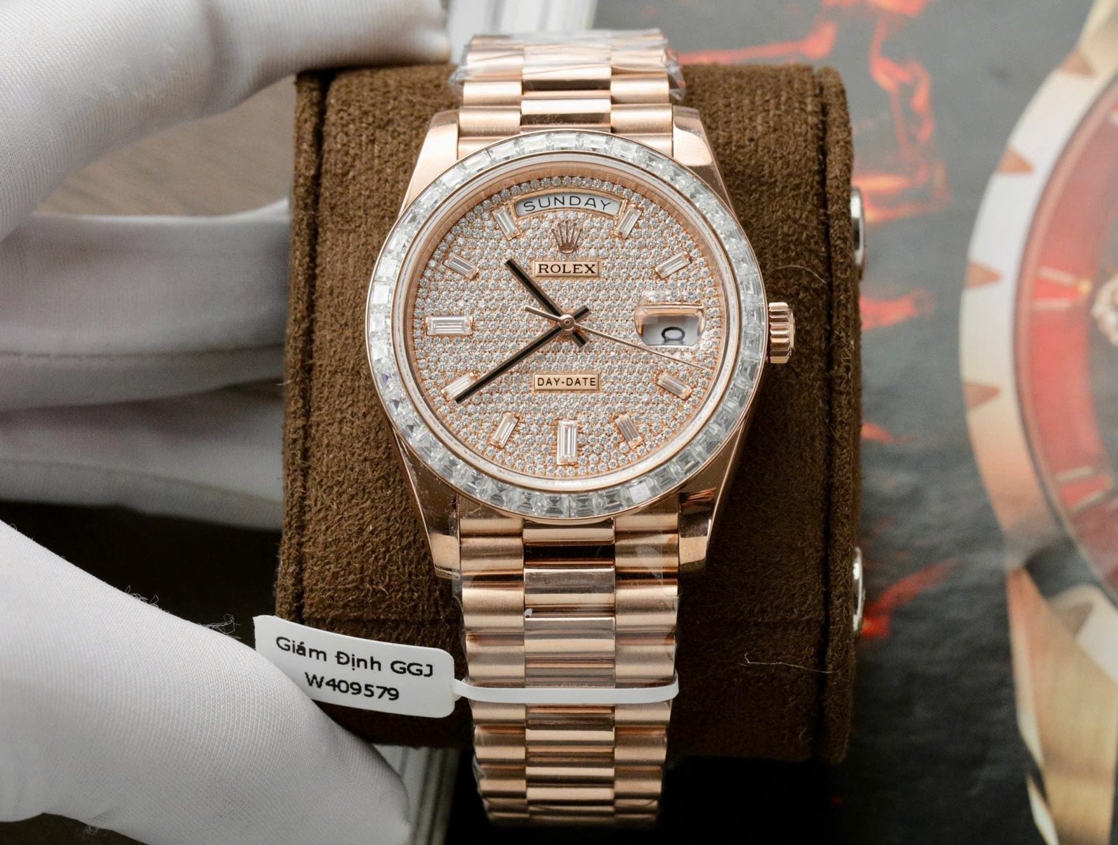 Rolex Day-Date Gold Wrapped + Moissanite Baguette Diamonds Watch 40mm