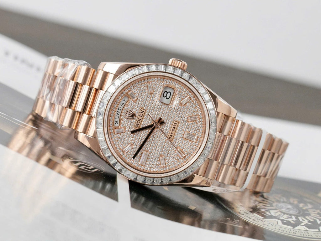 Rolex Day-Date Gold Wrapped + Moissanite Baguette Diamonds Watch 40mm