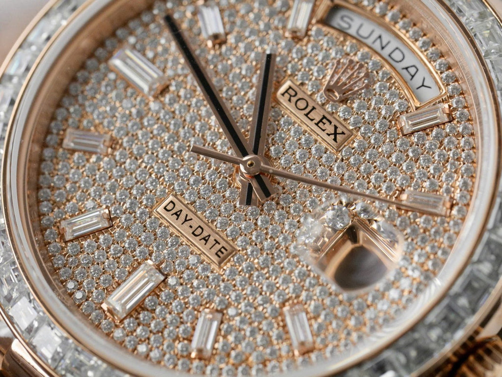 Rolex Day-Date Gold Wrapped + Moissanite Baguette Diamonds Watch 40mm