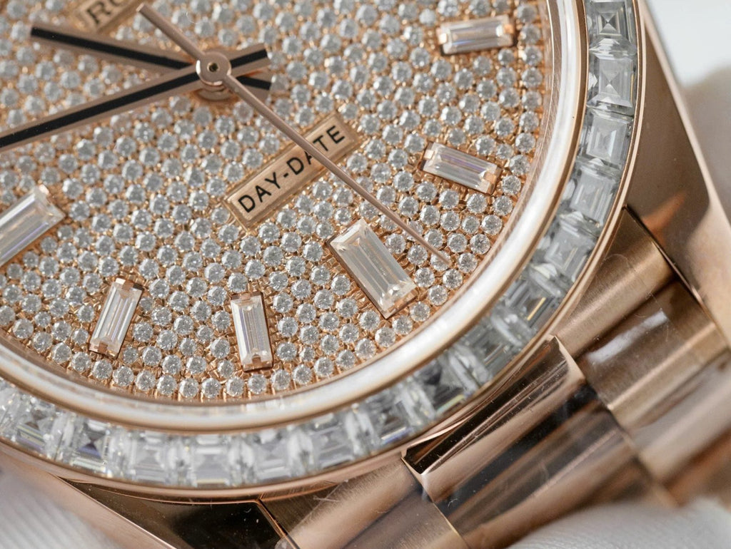 Rolex Day-Date Gold Wrapped + Moissanite Baguette Diamonds Watch 40mm
