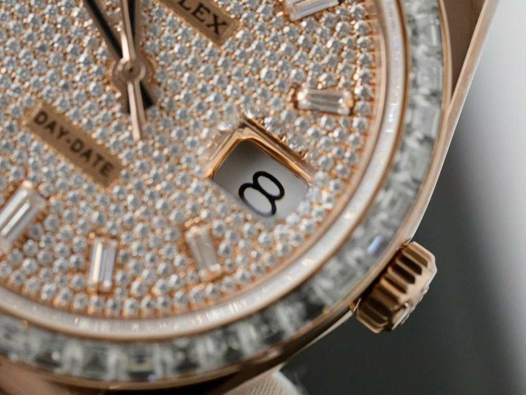 Rolex Day-Date Gold Wrapped + Moissanite Baguette Diamonds Watch 40mm