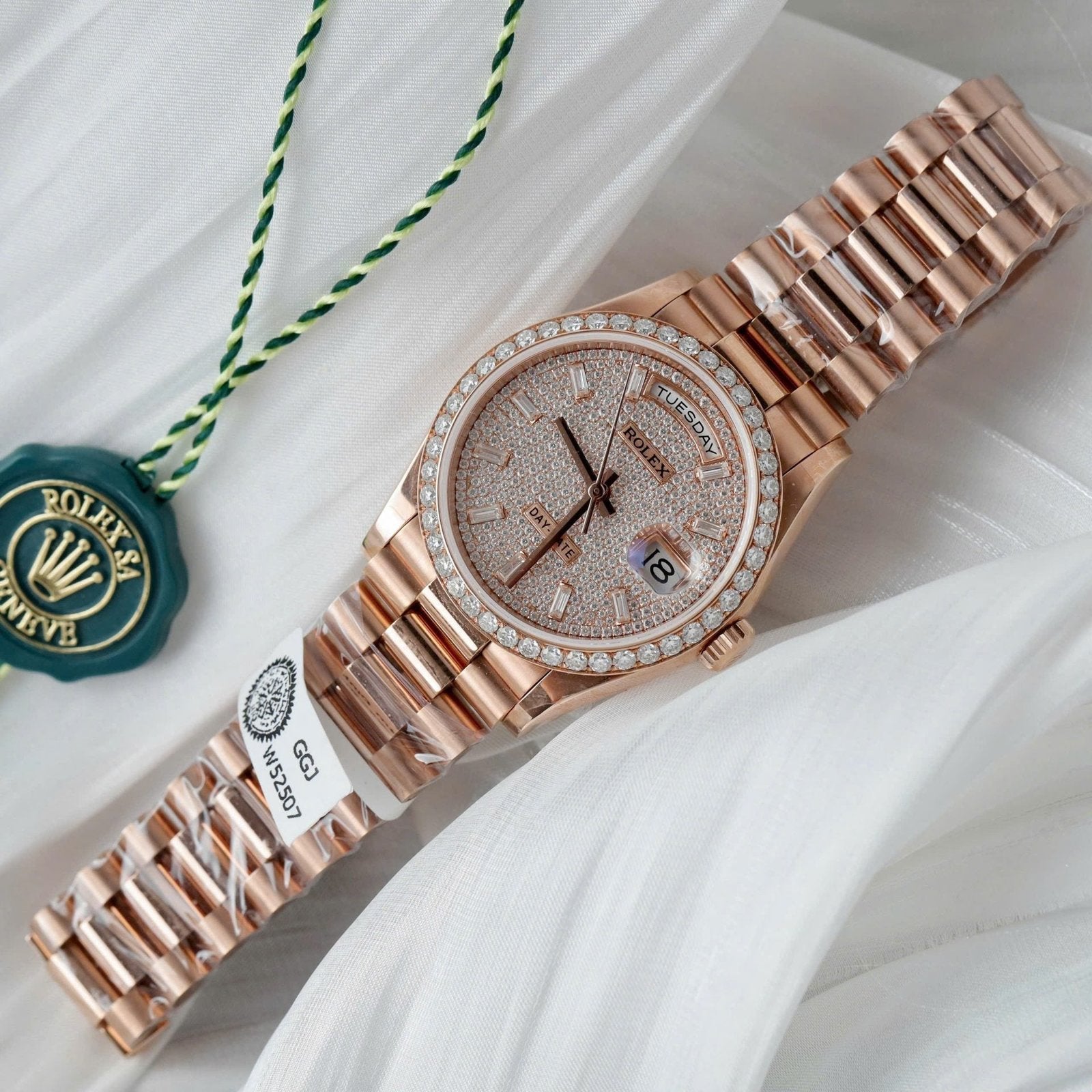 Rolex Day-Date Watch 18K Rose Gold Wrapped + Moissanite Diamonds 36mm