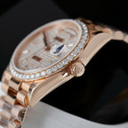Rolex Day-Date Watch 18K Rose Gold Wrapped + Moissanite Diamonds 36mm