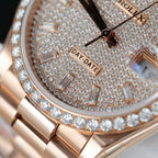 Rolex Day-Date Watch 18K Rose Gold Wrapped + Moissanite Diamonds 36mm