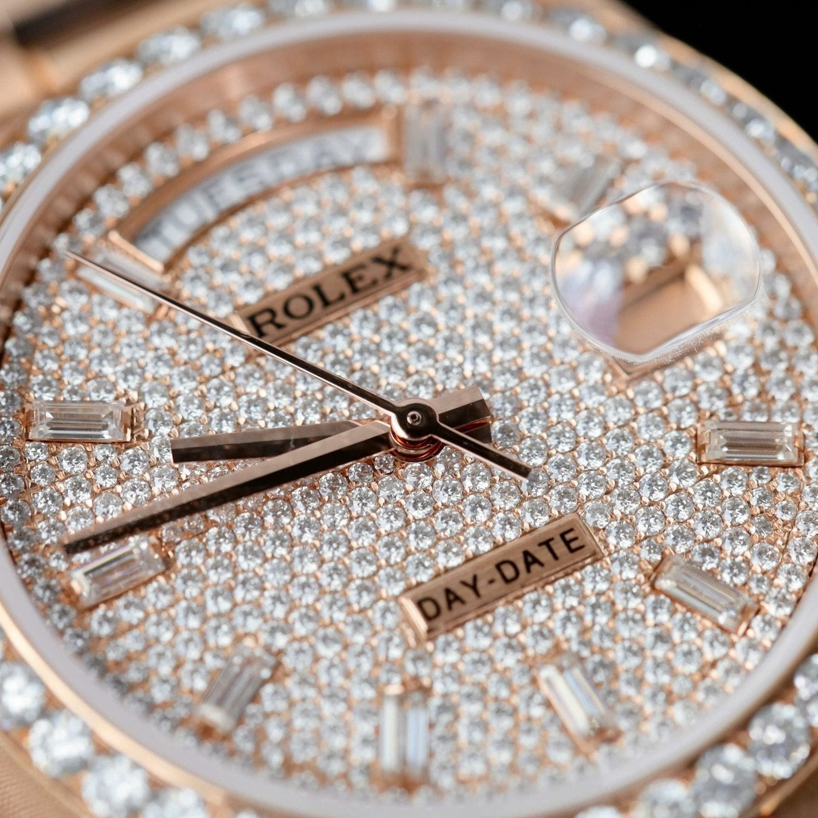 Rolex Day-Date Watch 18K Rose Gold Wrapped + Moissanite Diamonds 36mm