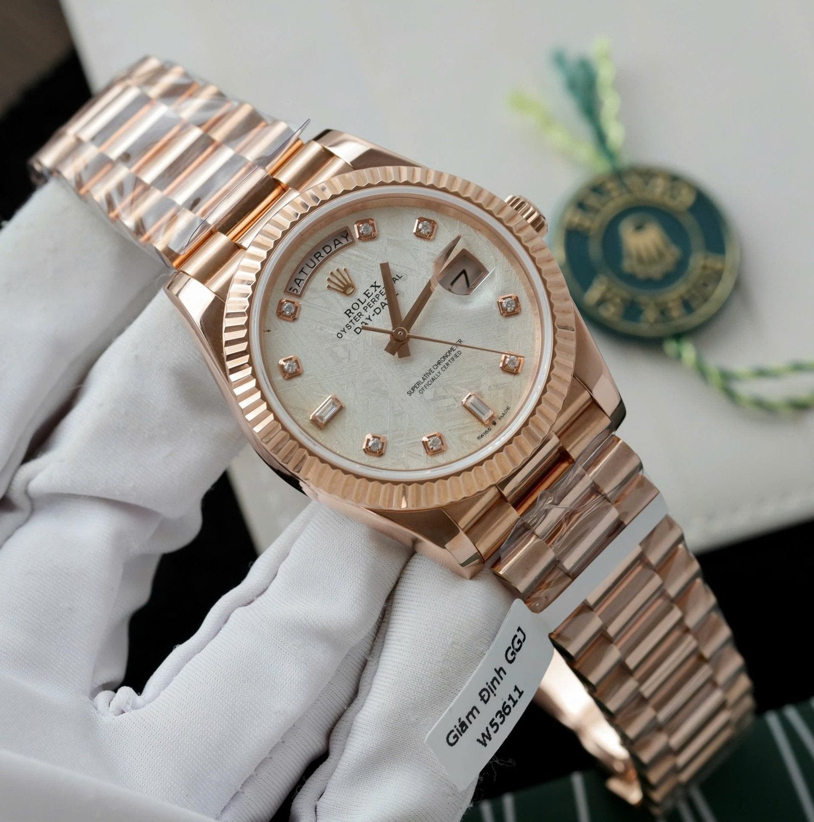 Rolex Day-Date Rose Gold Wrapped + Dial Moissanite Diamonds 40mm