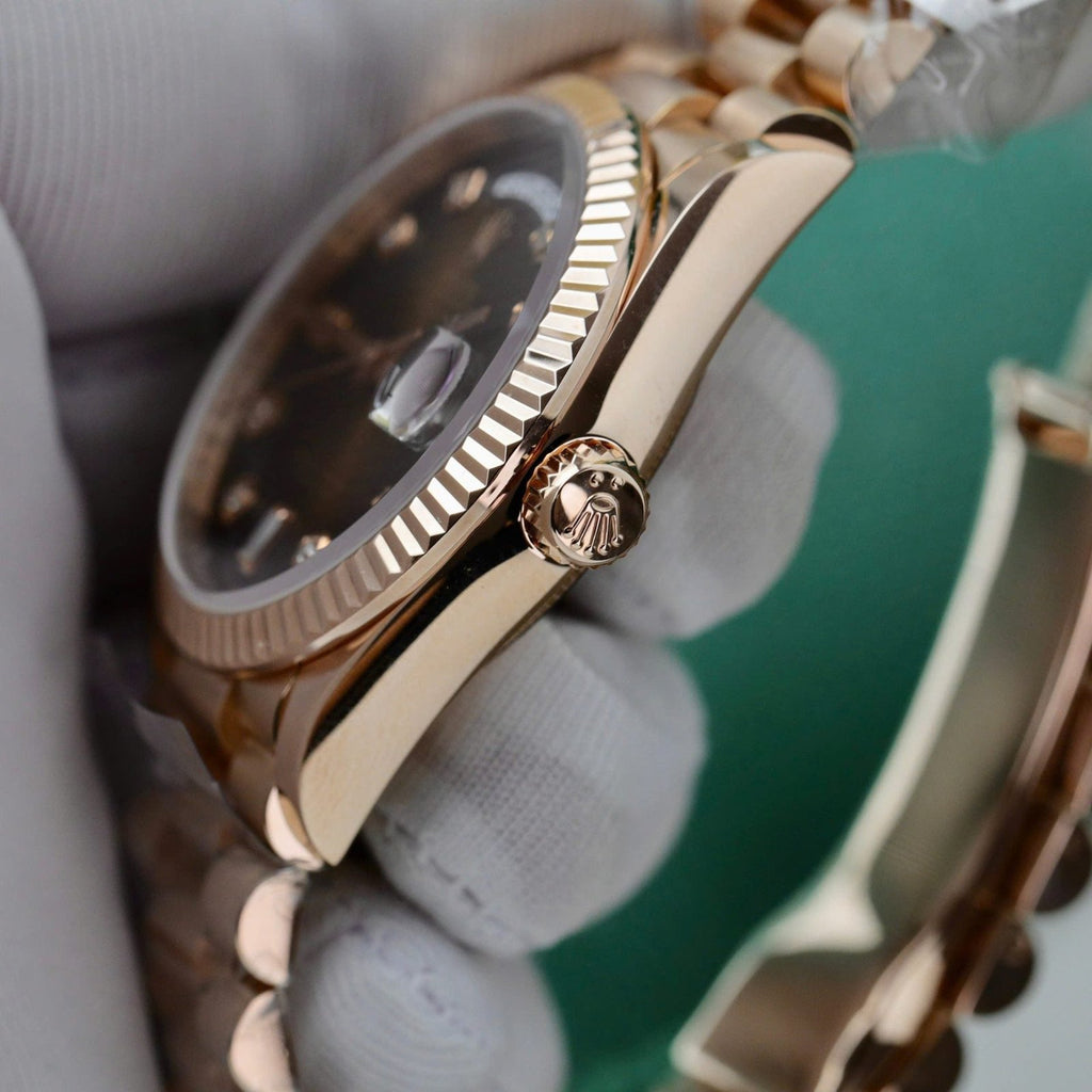 Rolex Day-Date Watch 18K Gold Wrapped Chocolate Dial 36mm
