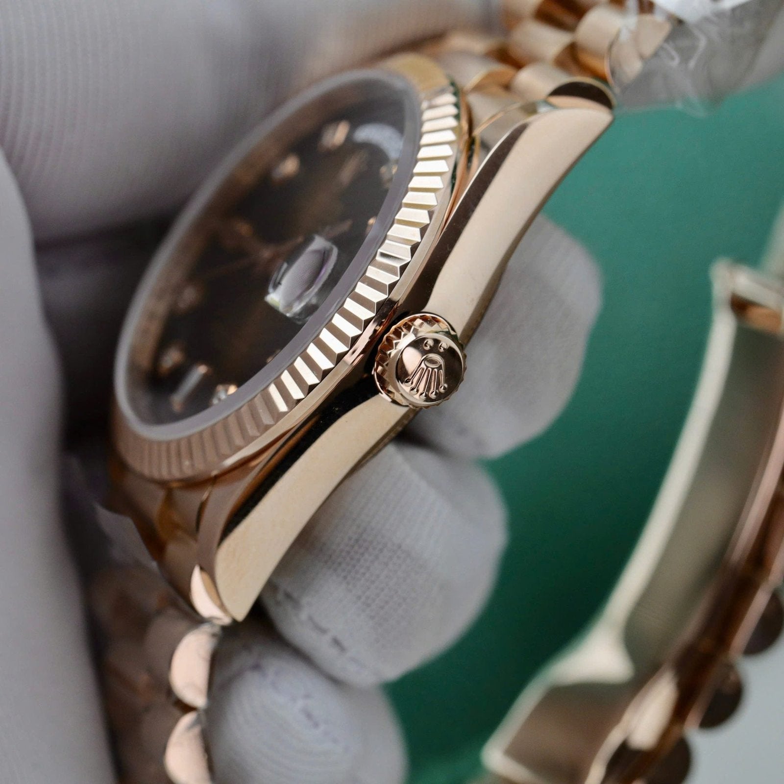 Rolex Day-Date Watch 18K Gold Wrapped Chocolate Dial 36mm