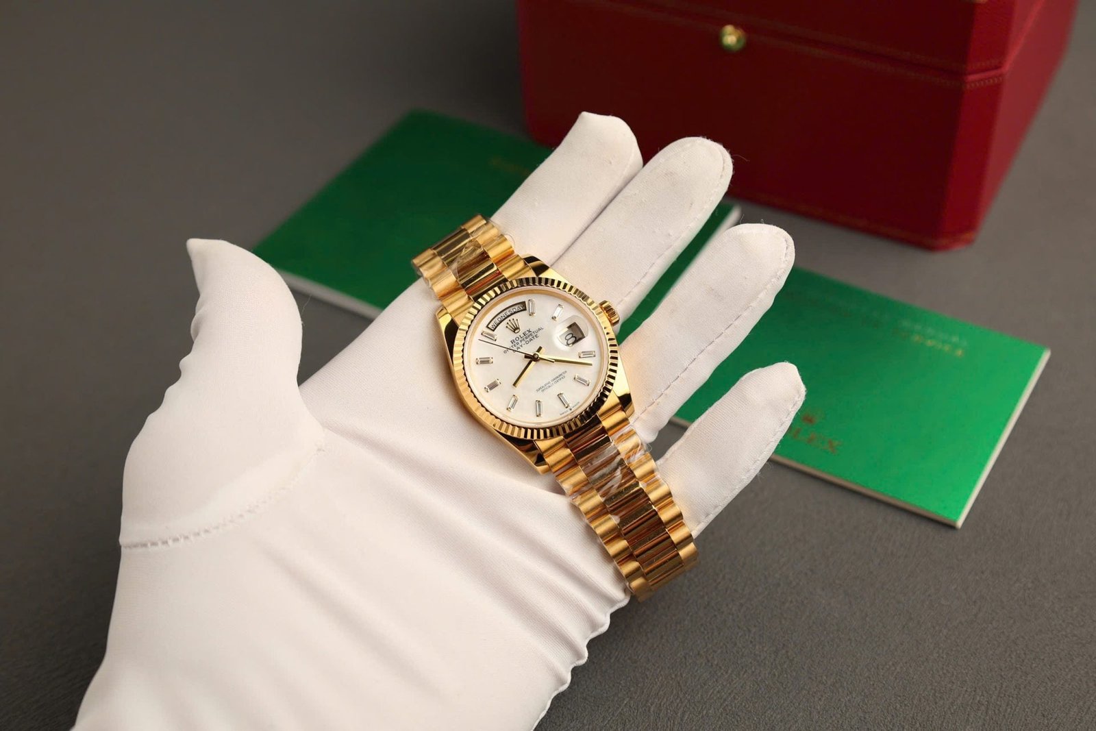 Rolex Day-Date Watch Dial Mother Of Pearl Gold Wrapped 36mm