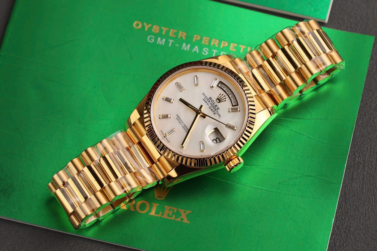 Rolex Day-Date Watch Dial Mother Of Pearl Gold Wrapped 36mm