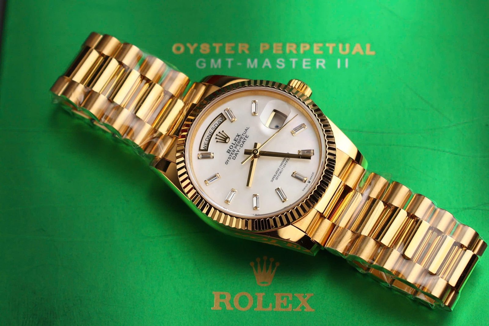 Rolex Day-Date Watch Dial Mother Of Pearl Gold Wrapped 36mm
