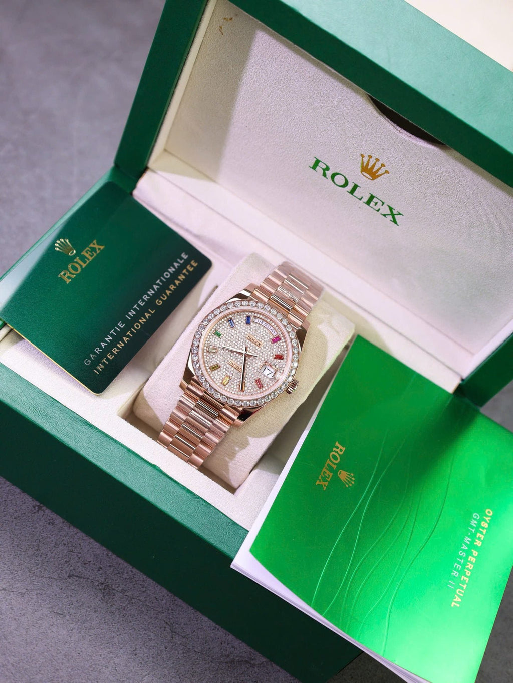 Rolex Day-Date Watch Moissanite Diamonds + 18K Gold Wrapped 40mm