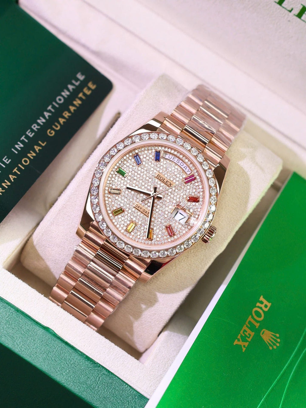 Rolex Day-Date Watch Moissanite Diamonds + 18K Gold Wrapped 40mm