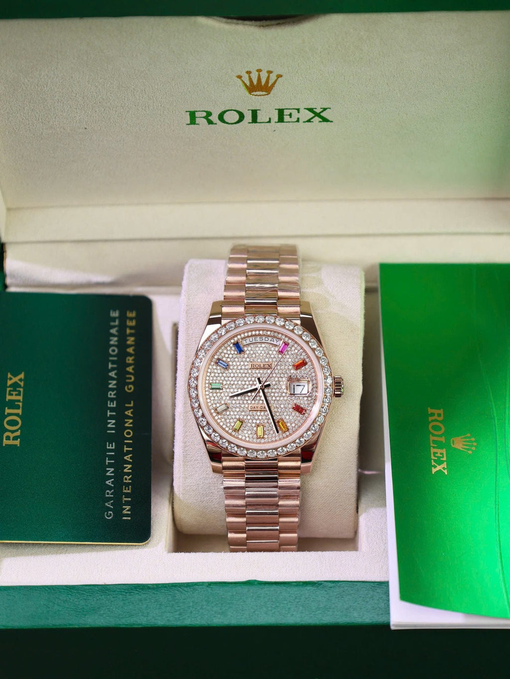 Rolex Day-Date Watch Moissanite Diamonds + 18K Gold Wrapped 40mm