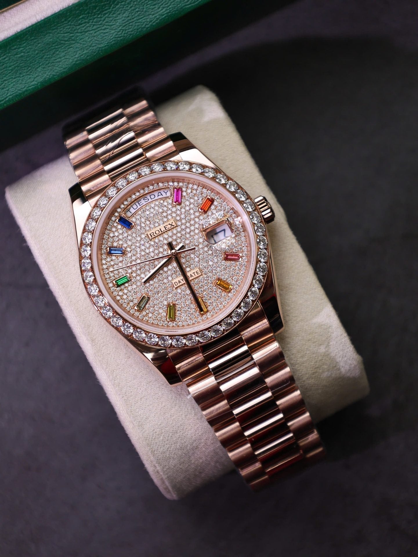 Rolex Day-Date Watch Moissanite Diamonds + 18K Gold Wrapped 40mm