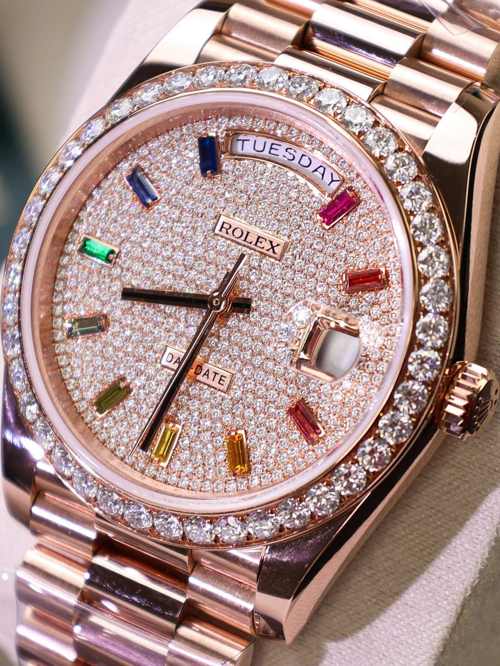 Rolex Day-Date Watch Moissanite Diamonds + 18K Gold Wrapped 40mm