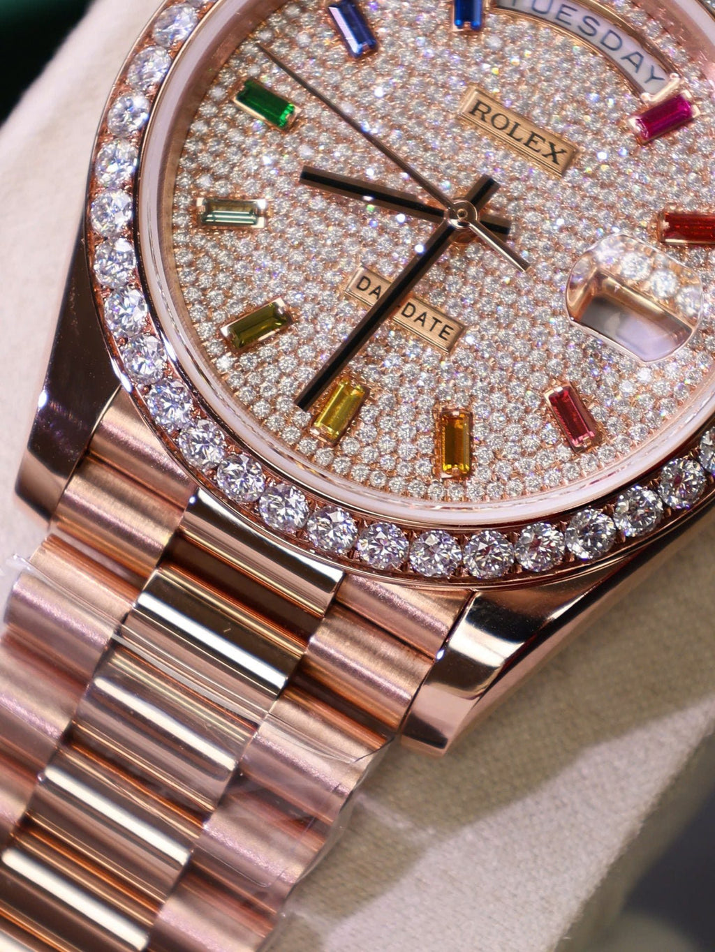 Rolex Day-Date Watch Moissanite Diamonds + 18K Gold Wrapped 40mm