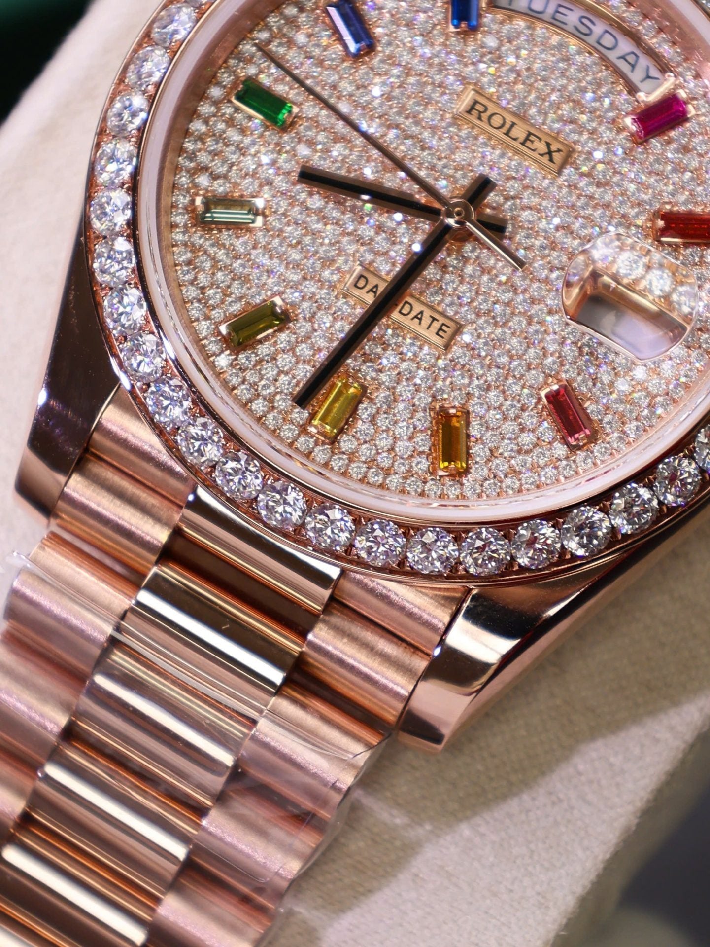 Rolex Day-Date Watch Moissanite Diamonds + 18K Gold Wrapped 40mm