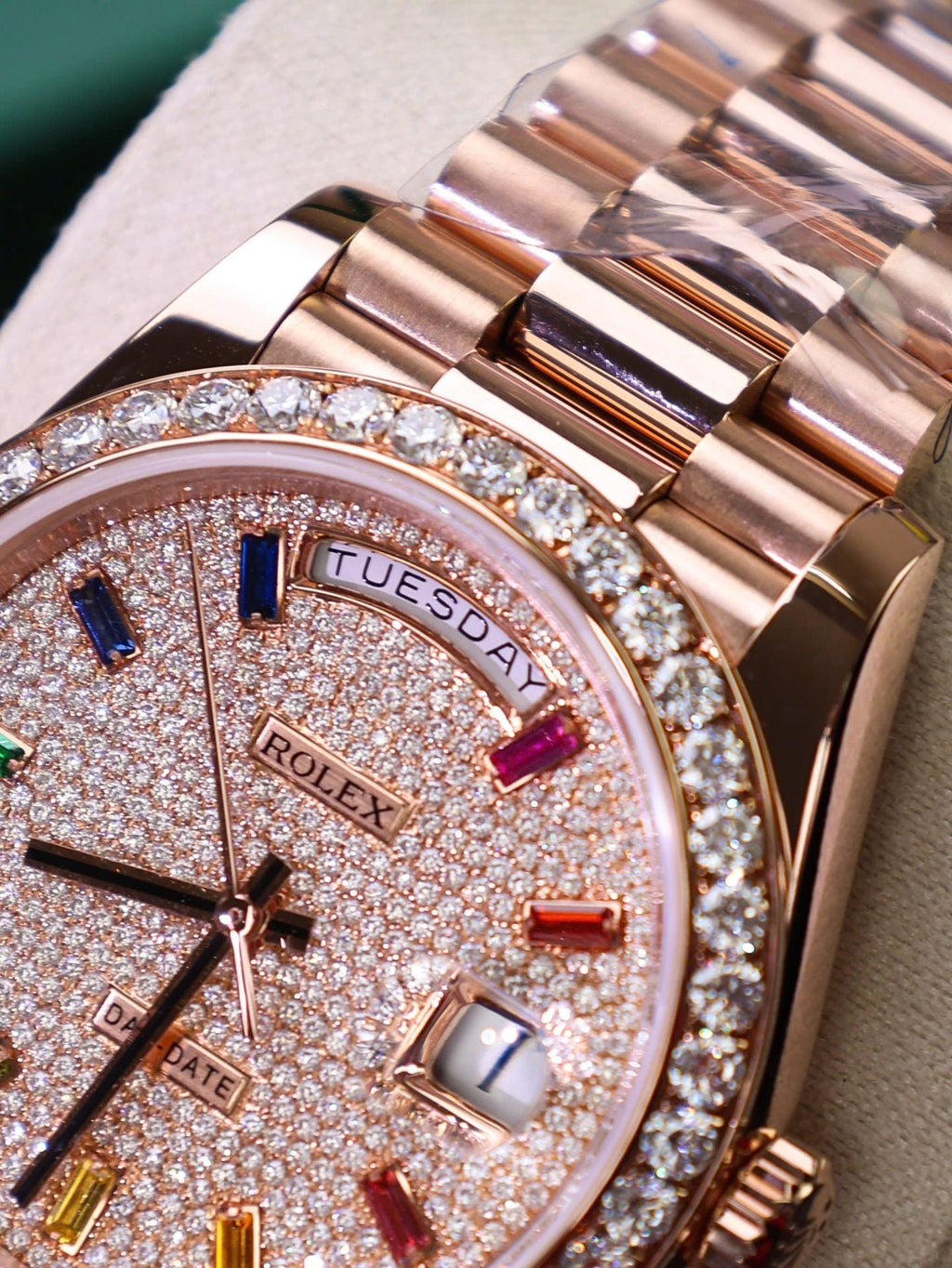 Rolex Day-Date Watch Moissanite Diamonds + 18K Gold Wrapped 40mm