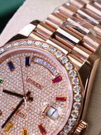 Rolex Day-Date Watch Moissanite Diamonds + 18K Gold Wrapped 40mm