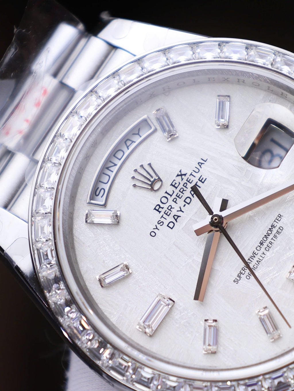 Rolex Day-Date Watch Meteorite Diamonds Moissanite Baguette 40mm