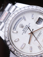 Rolex Day-Date Watch Meteorite Diamonds Moissanite Baguette 40mm
