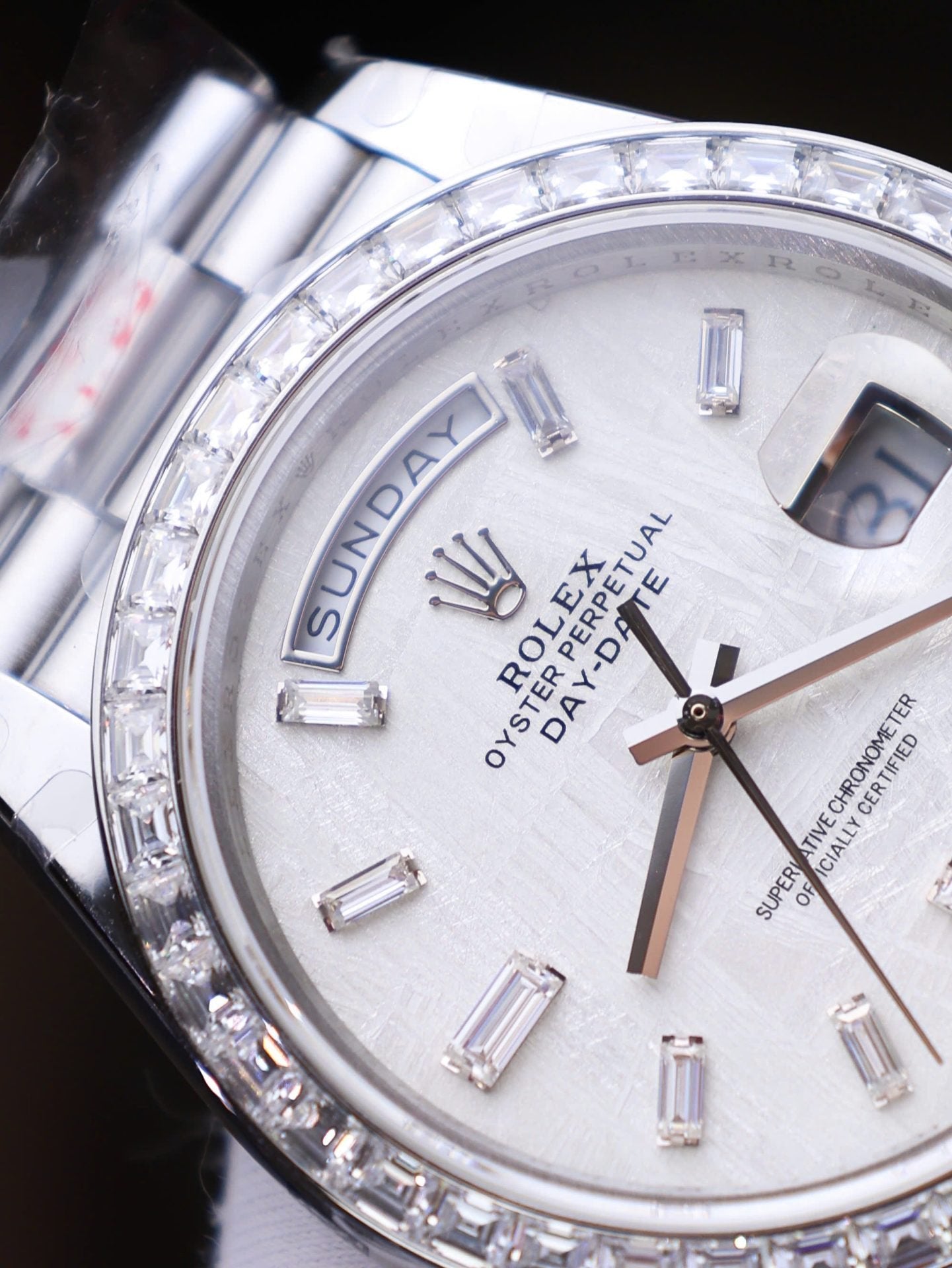 Rolex Day-Date Watch Meteorite Diamonds Moissanite Baguette 40mm