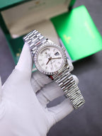 Rolex Day-Date Watch Meteorite Diamonds Moissanite Baguette 40mm