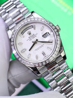 Rolex Day-Date Watch Meteorite Diamonds Moissanite Baguette 40mm
