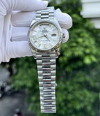 Rolex Day-Date Watch Custom Mother Of Pearl &amp; Moissanite Diamonds Baguetee 40mm