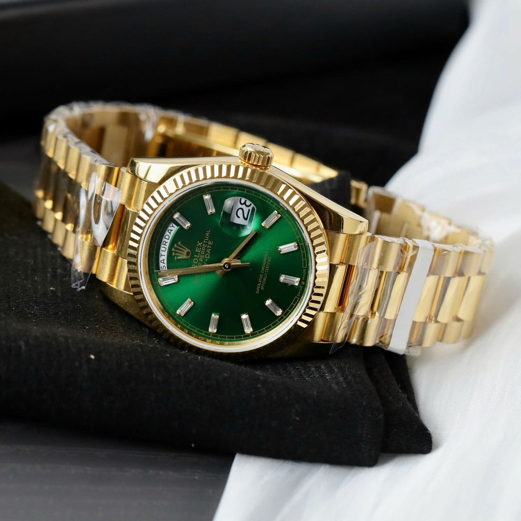 Rolex Day-Date Dial Green Watch Gold Wrapped 36mm