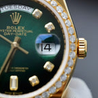 Rolex Day-Date Dial Green Ombre Watch Gold Wrapped + Diamonds Moissanite 36mm