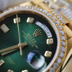 Rolex Day-Date Dial Green Ombre Watch Gold Wrapped + Diamonds Moissanite 36mm