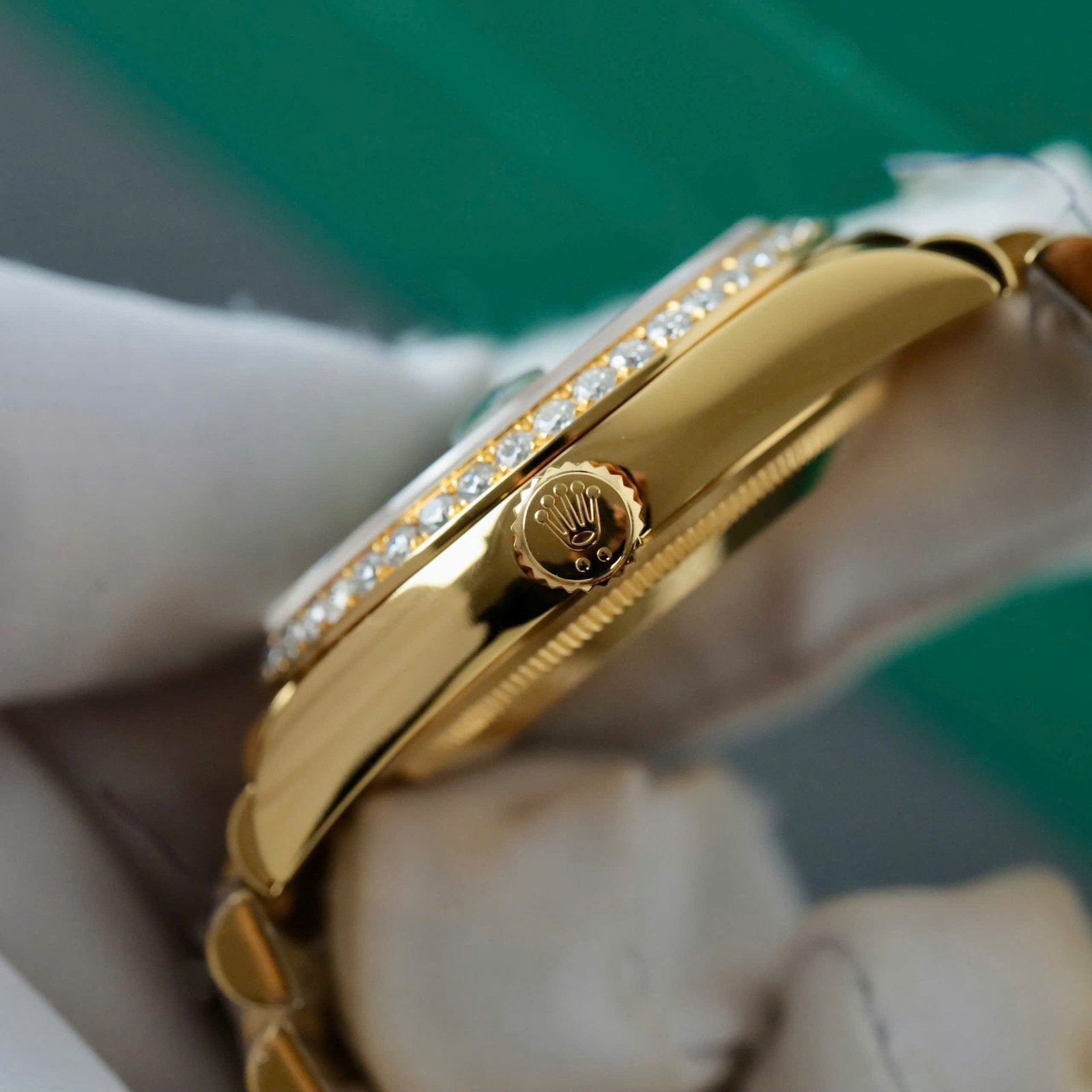 Rolex Day-Date Dial Green Ombre Watch Gold Wrapped + Diamonds Moissanite 36mm