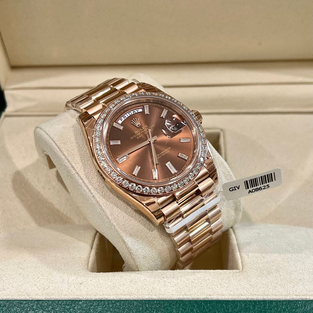 Rolex Watch Day-Date Dial Chocolate Moissanite Diamonds 40mm