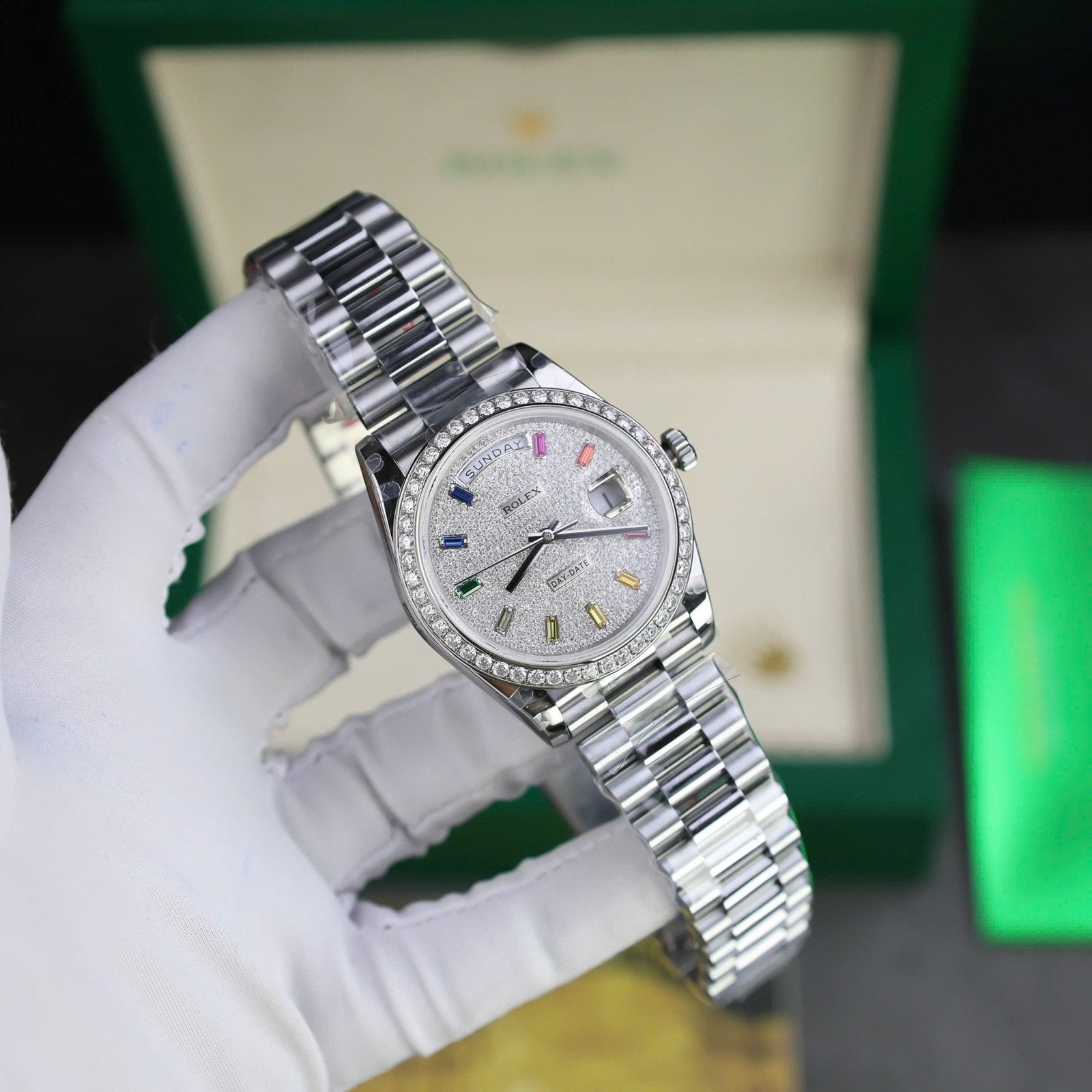 Rolex Day-Date Watch Diamonds Moissanite 40mm