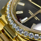 Rolex Day-Date Watch Black Dial Moissanite Diamonds 40mm