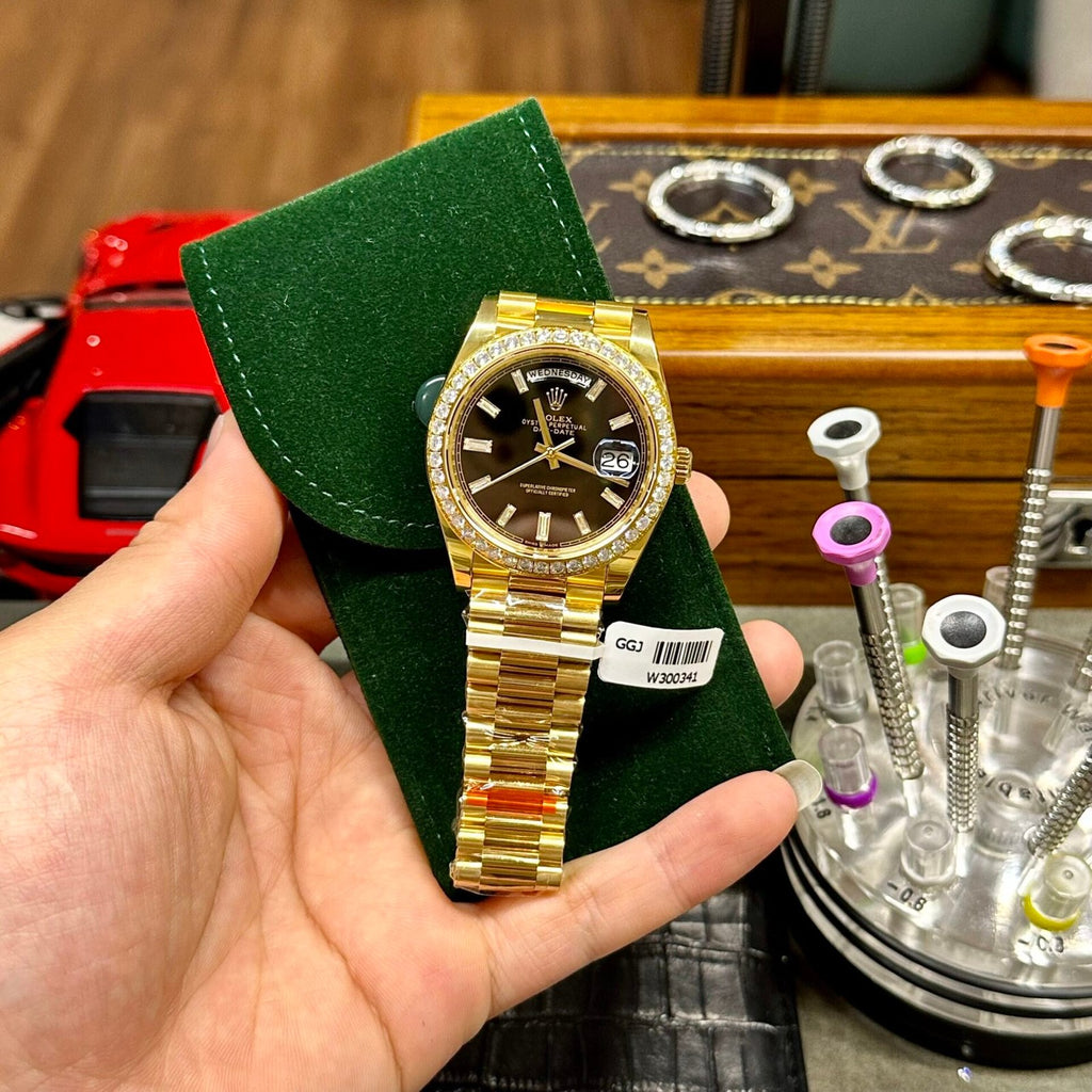 Rolex Day-Date Watch Black Dial Moissanite Diamonds 40mm