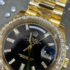 Rolex Day-Date Watch Black Dial Moissanite Diamonds 40mm