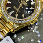 Rolex Day-Date Watch Black Dial Moissanite Diamonds 40mm