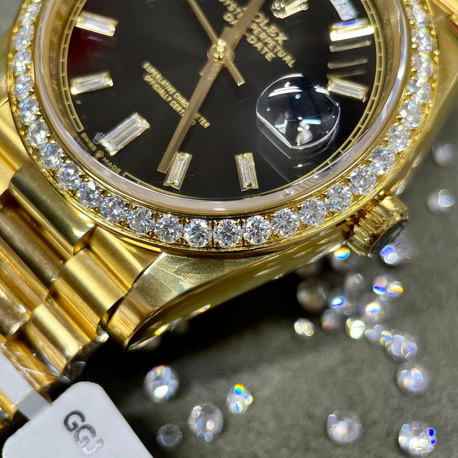 Rolex Day-Date Watch Black Dial Moissanite Diamonds 40mm