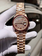 Rolex Watch Day-Date Ruby Red &amp; Baguette Moissanite Diamonds 40mm