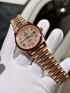 Rolex Watch Day-Date Ruby Red &amp; Baguette Moissanite Diamonds 40mm