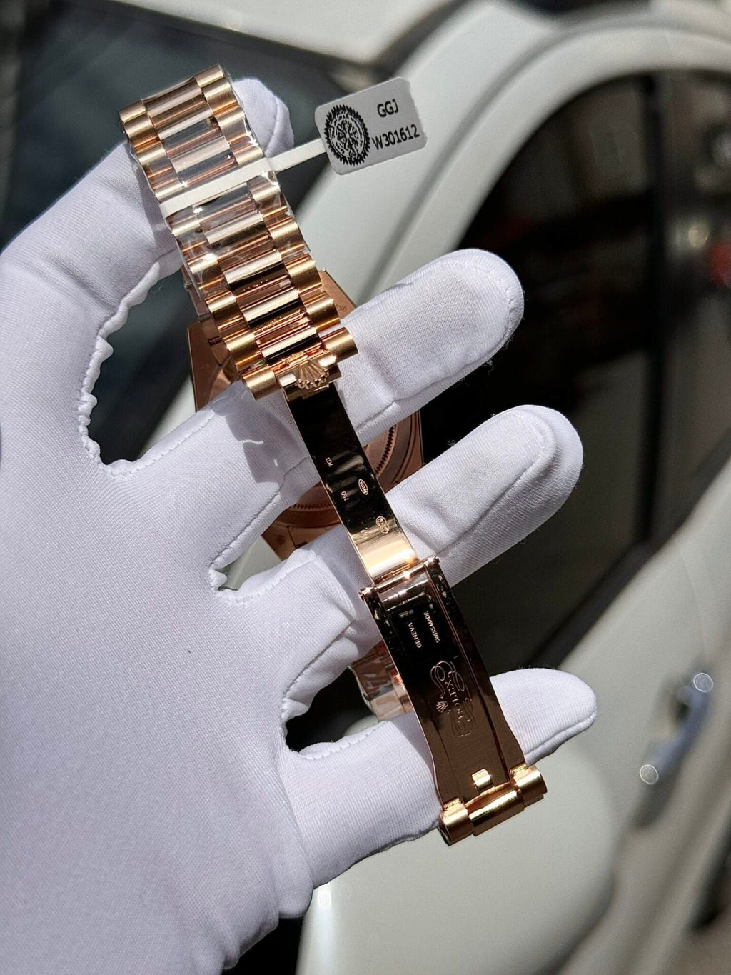 Rolex Watch Day-Date Ruby Red &amp; Baguette Moissanite Diamonds 40mm