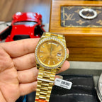 Rolex Day-Date Watch Yellow Dial Moissanite Diamonds 40mm