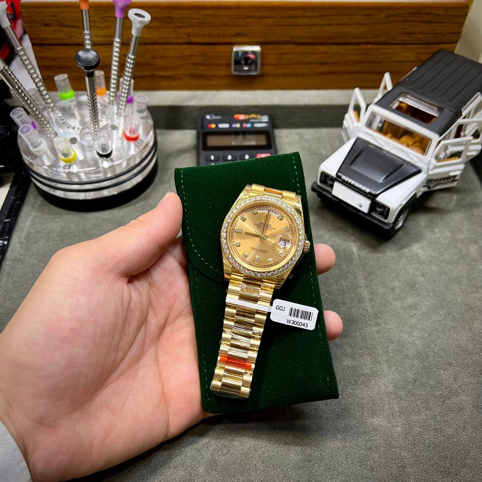 Rolex Watch Day-Date Yellow Dial Moissanite Diamonds 40mm